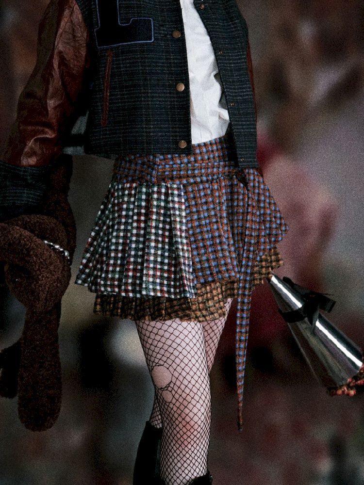 Three-color plaid splicing pleated skirt【s0000005411】