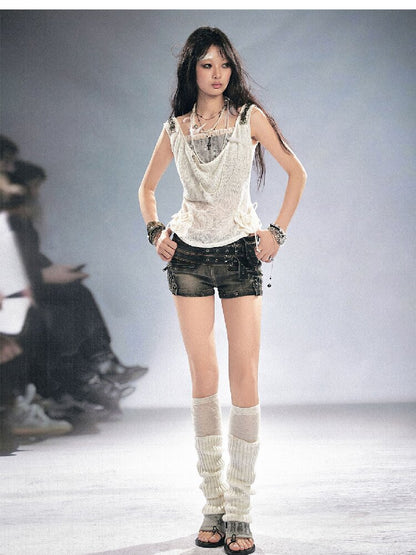 Sequin Studded Checkered Vest【s0000016216】