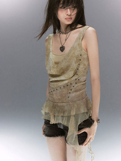 Gradient Print Ruffle Faux Vest【s0000017496】