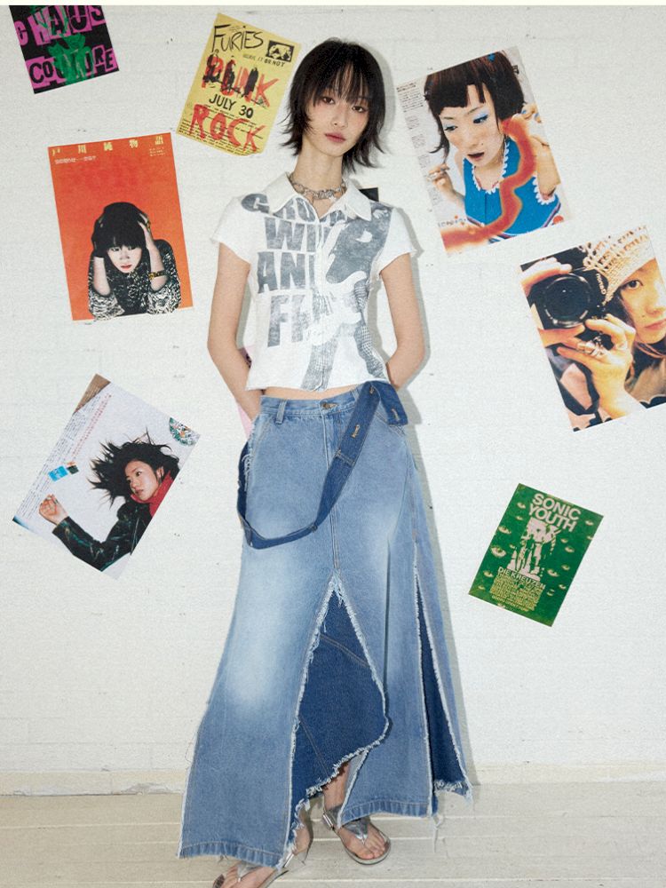 Irregular splicing denim back dress【s0000012431】