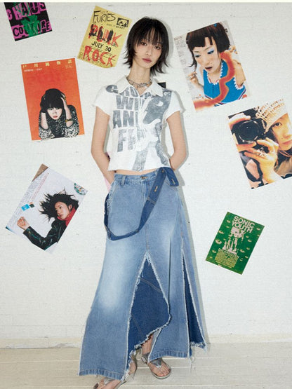 Irregular splicing denim back dress【s0000012431】