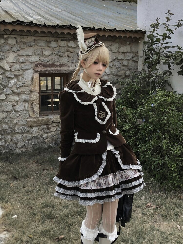 Vintage Brown Velvet Lace Blazer【s0000015616】