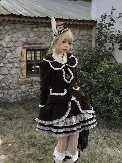 Vintage Brown Velvet Lace Blazer【s0000015616】