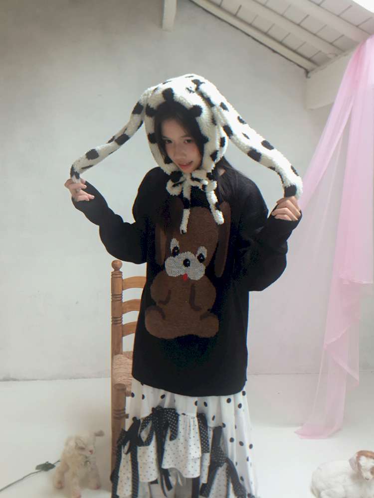 Polka Dot Shearling Rabbit Ear Hat【s0000014528】