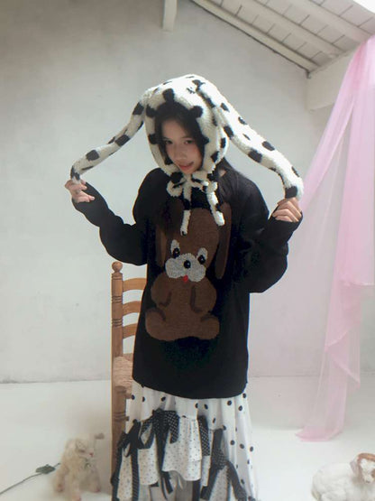 Polka Dot Shearling Rabbit Ear Hat【s0000014528】