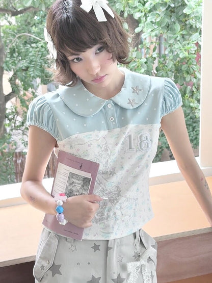 Vintage Bird Collar Bubble T-shirt【s0000017476】