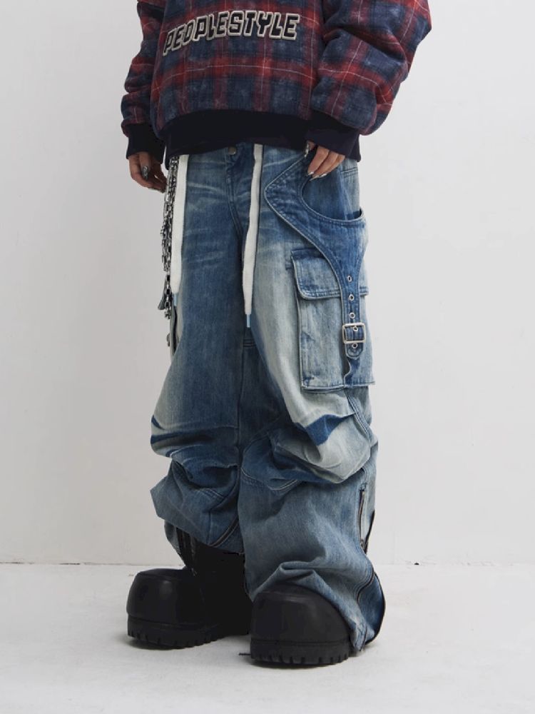 PLEATED WIDE LEG JEANS [S0000010450]