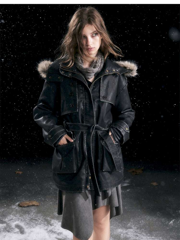 Heavy Industry Fur Collar Distressed Hooded Coat【s0000014671】