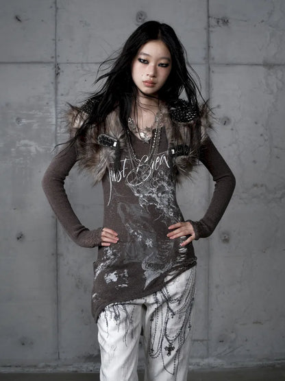 Punk Studded Fuzzy Mini Jacket【s0000014113】