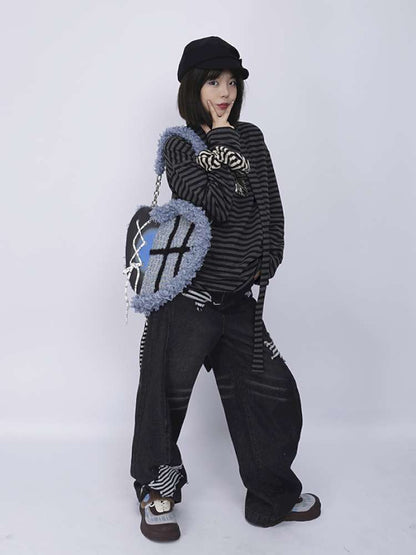 Graffiti Splicing Hairy Love Crossbody Bag【s0000014614】