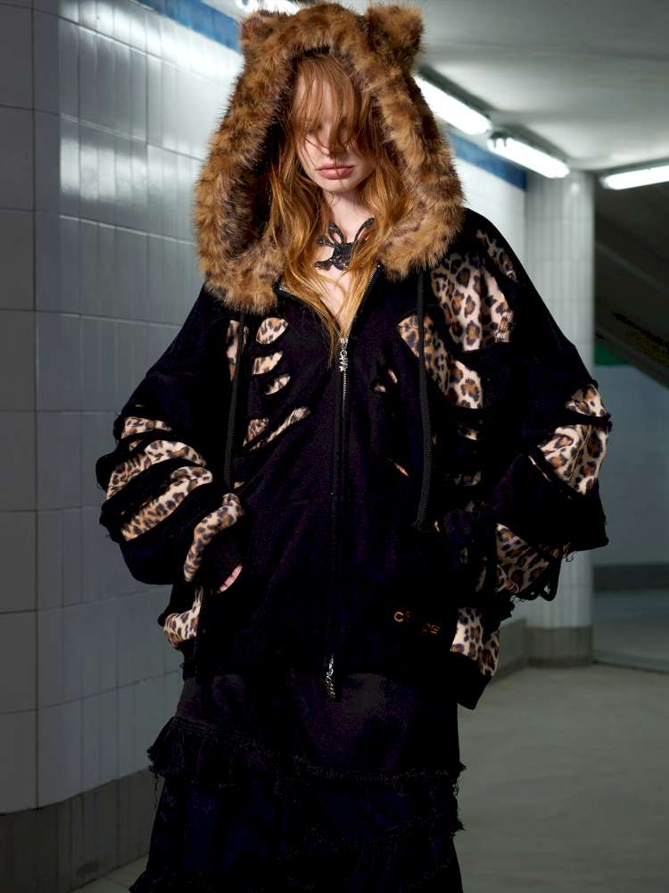 Leopard Print Rip Double Sweatshirt【s0000014646】