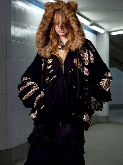 Leopard Print Rip Double Sweatshirt【s0000014646】