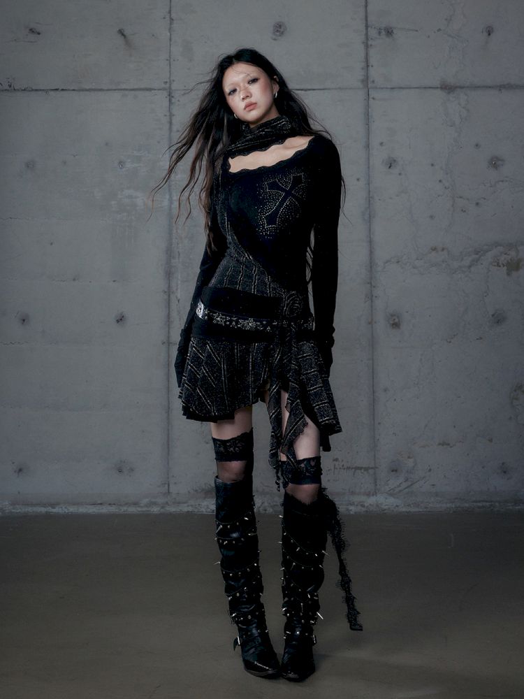 Stacked Neck One-Shoulder Dress【s0000013475】