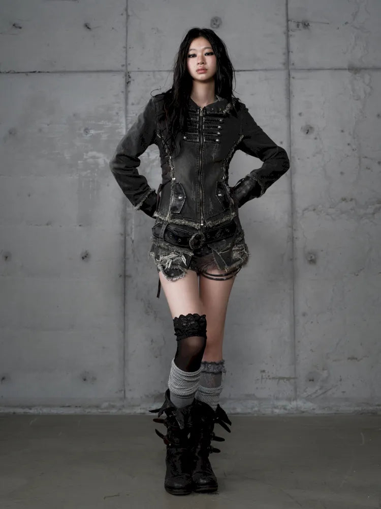 Denim Detachable Slim-Fit Hooded Jacket【s0000013951】