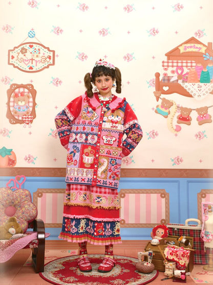 Red Navy Blue Jacquard Cardigan【s0000015570】