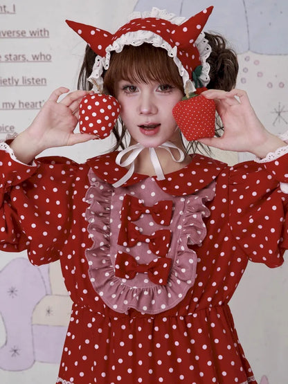 Lolita old-fashioned red polka dot niche dress【s0000014109】