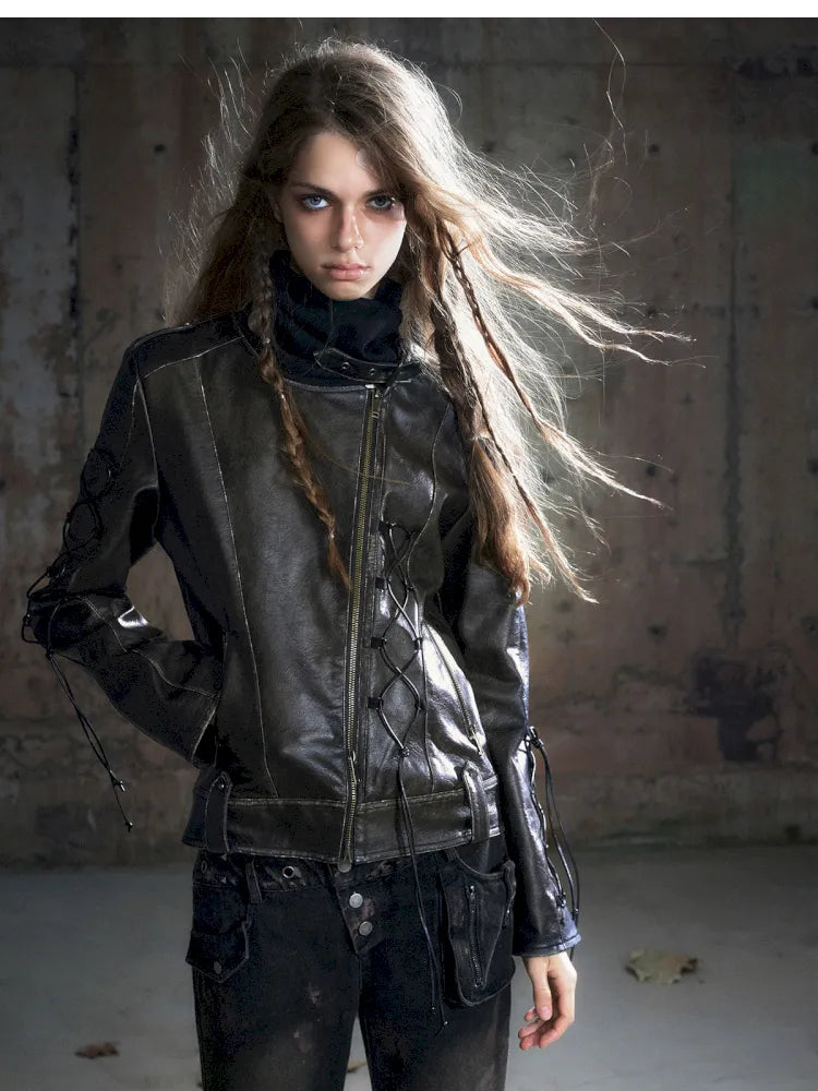 Strappy Slim-Fit Diagonal Zipper Coat【s0000013957】