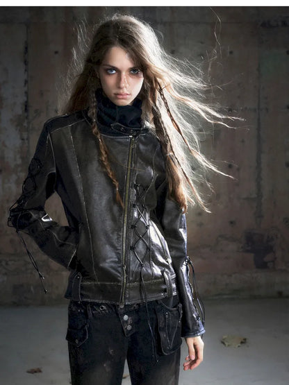 Strappy Slim-Fit Diagonal Zipper Coat【s0000013957】