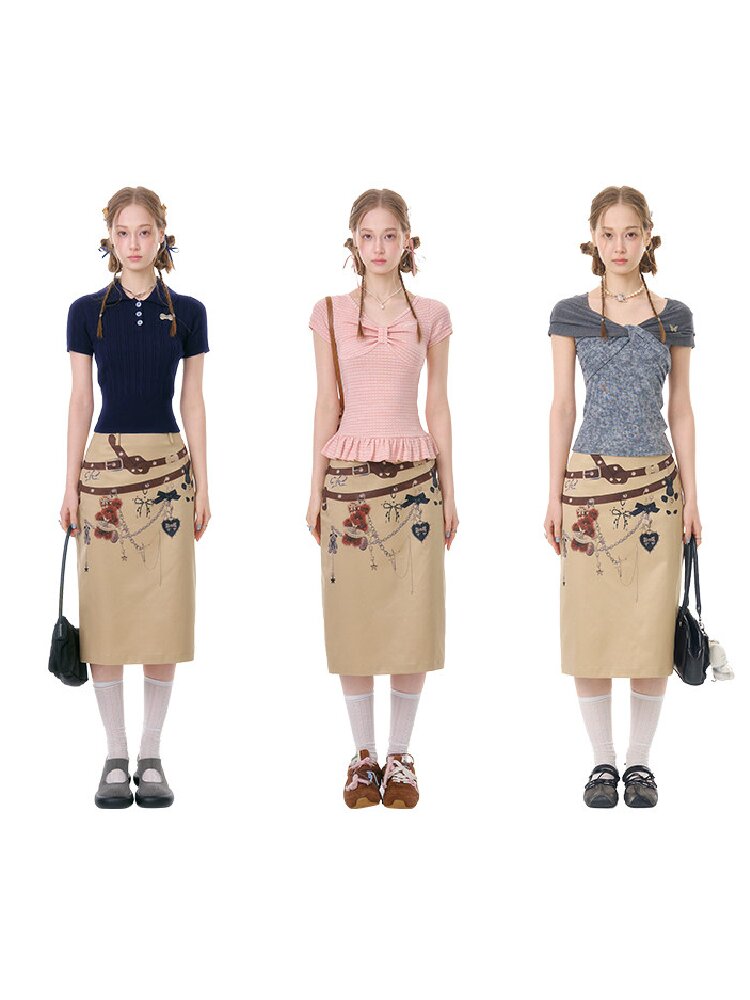 Chain Bear Print Slimming Skirt【s0000016625】