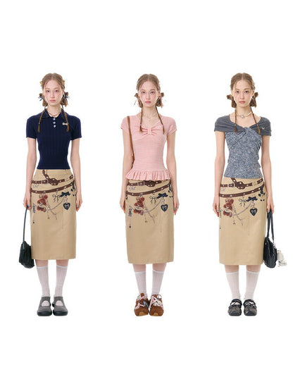 Chain Bear Print Slimming Skirt【s0000016625】