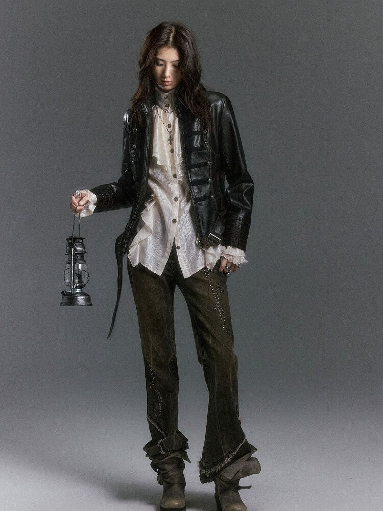 Napoleon Hooded Wool Collar Leather Coat【s0000019239】