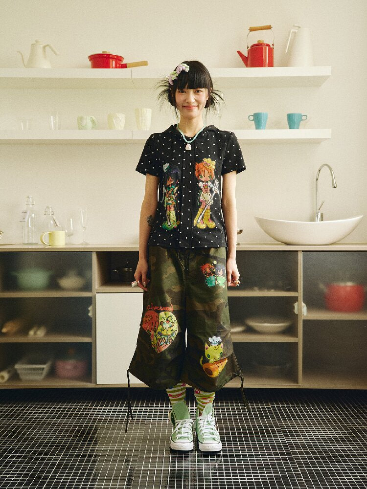 Polka Dot Hooded Short Sleeve Zip T-Shirt【s0000018695】
