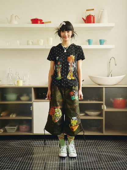 Polka Dot Hooded Short Sleeve Zip T-Shirt【s0000018695】