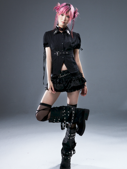 Bubble Sleeve Drawstring Shirt【s0000012946】