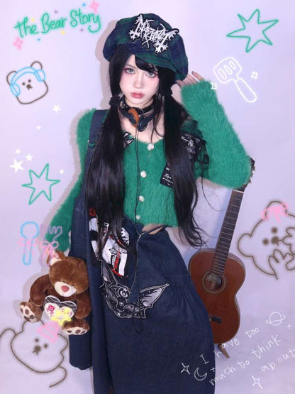 Green Y2K Loose Velvet Sweater【s0000014623】