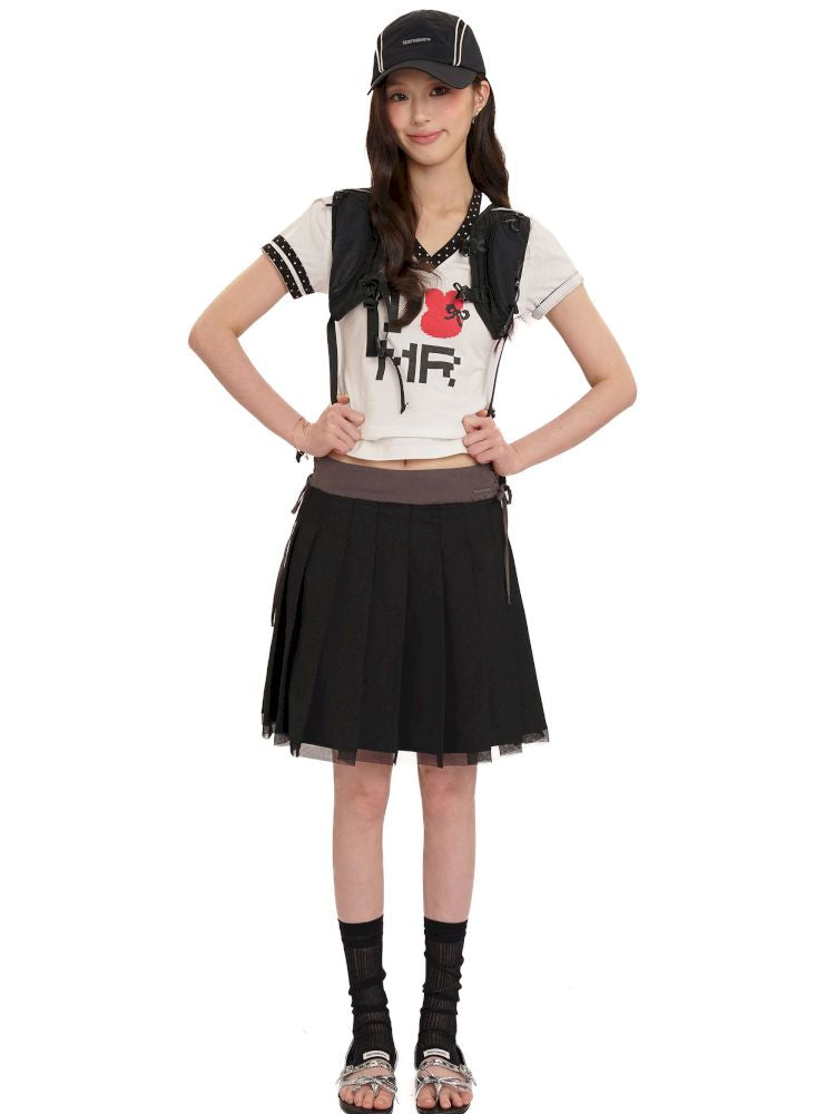 Hem Layered Mesh Pleated Skirt【s0000013431】