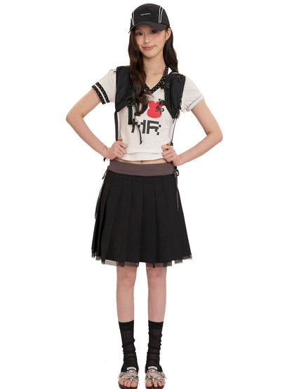 Hem Layered Mesh Pleated Skirt【s0000013431】