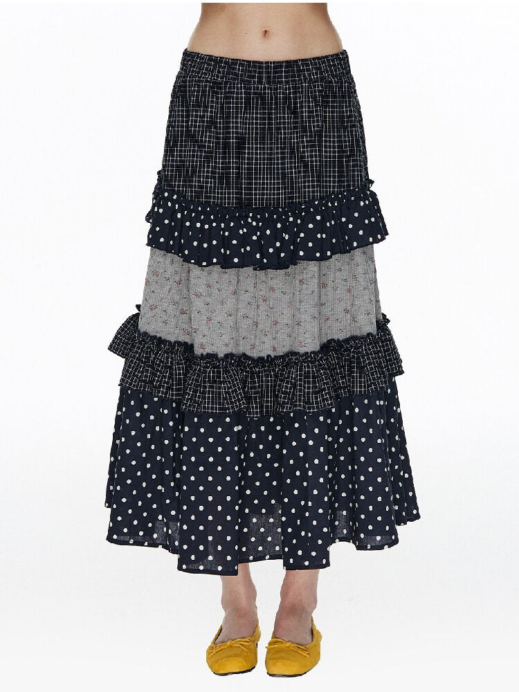 Floral Plaid Polka Dot Cake Skirt【s0000015885】