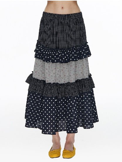 Floral Plaid Polka Dot Cake Skirt【s0000015885】