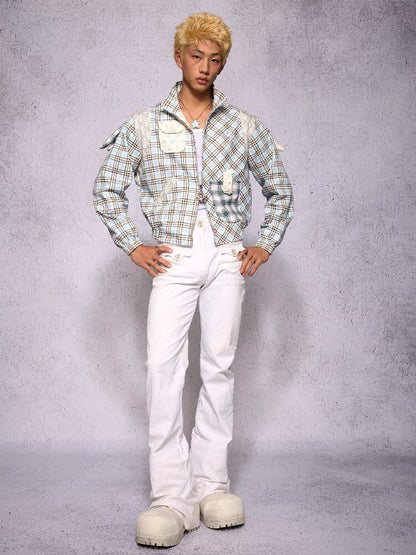 Plaid Patchwork Rhinestone Jacket【s0000019134】