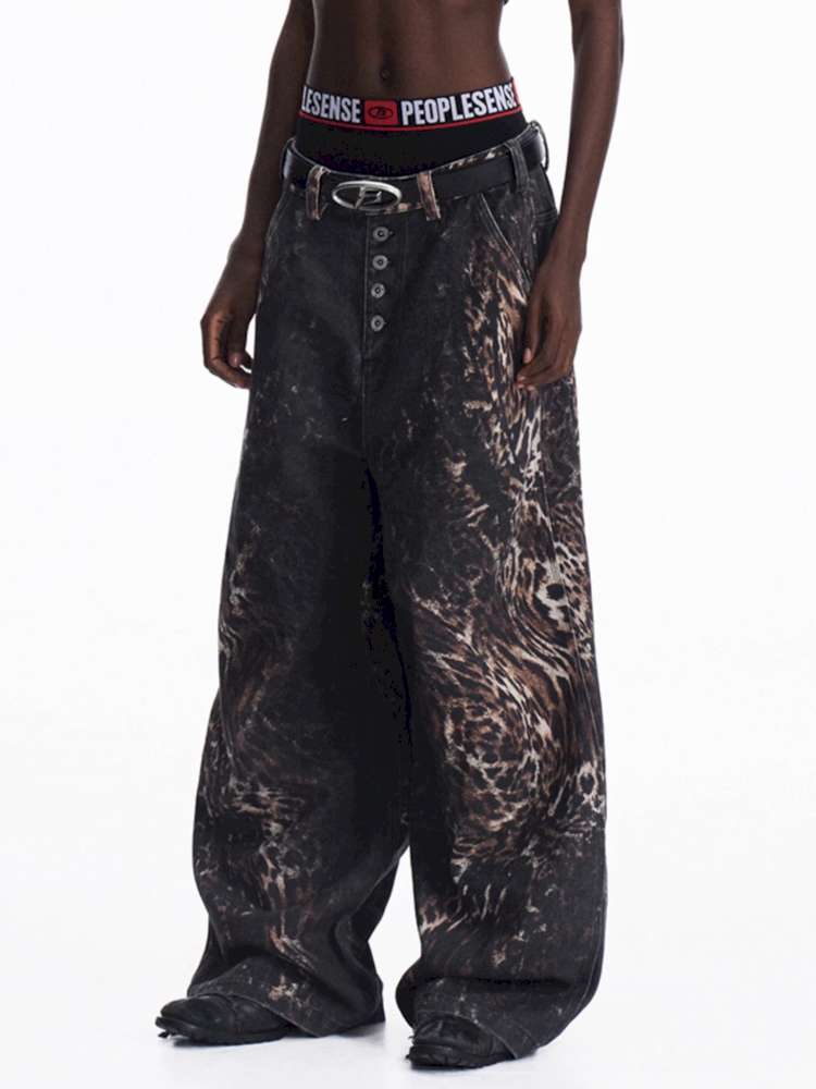 Digital Leopard Print Twill Jeans【s0000015181】