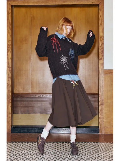 Wide-Skirted Pleated Midi Skirt【s0000014083】