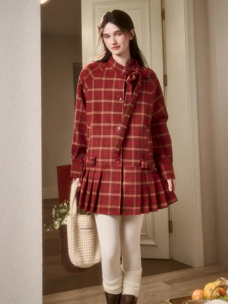 Red Check Coat Dress【s0000014328】