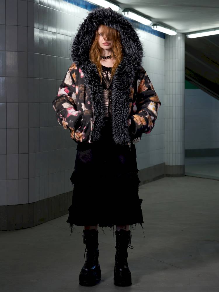 Cat Print Reversible Fleece Jacket【s0000014414】