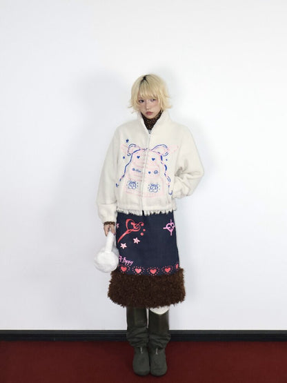 Heartbeat Print Denim Fleece Skirt【s0000018670】
