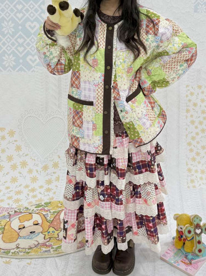 Winter Lace Print Splicing Skirt【s0000015033】