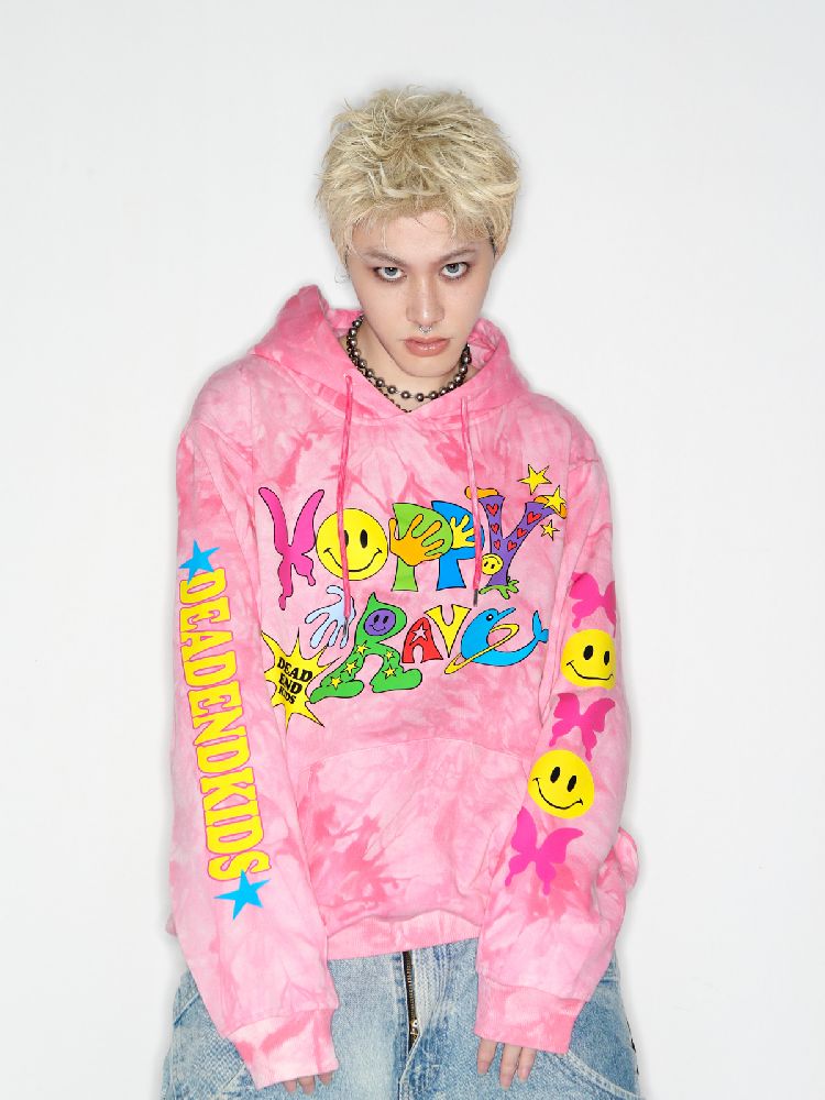 Smiley Pink Tie-Dye Hooded Sweatshirt [S0000010262]