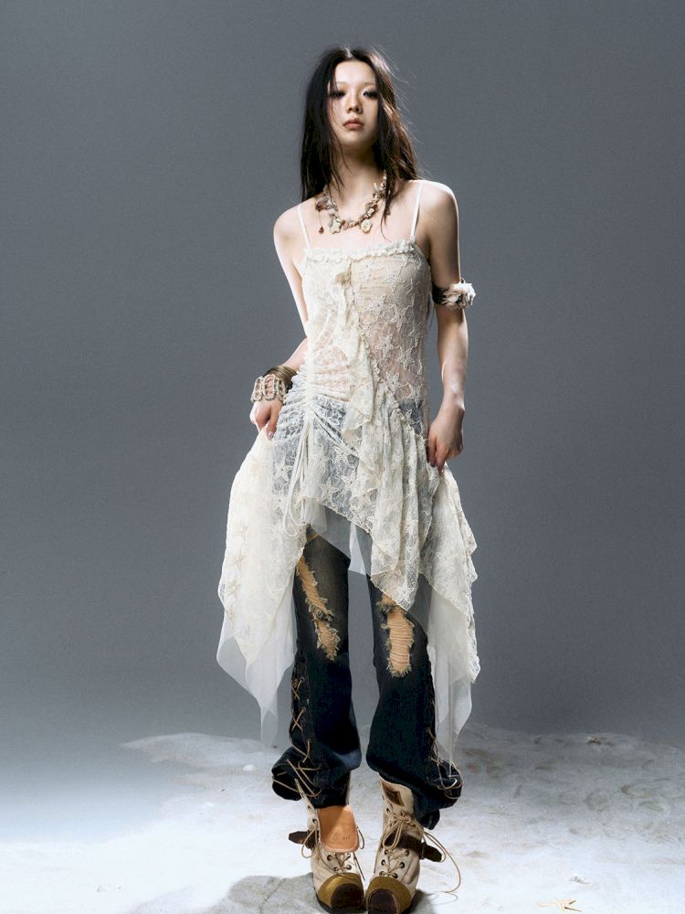 No-wash slim-fit ripped low-rise jeans【s0000012805】