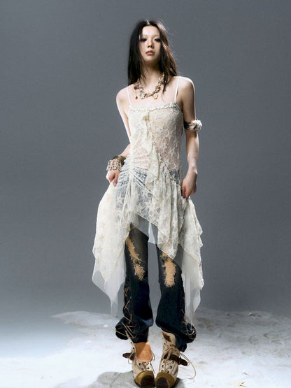 No-wash slim-fit ripped low-rise jeans【s0000012805】