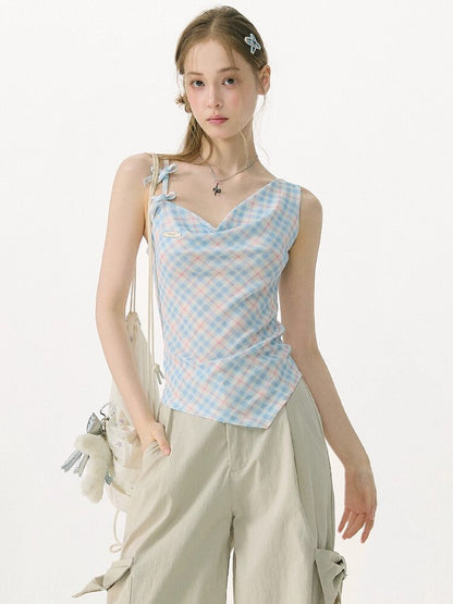Summer Plaid Bow Vest Camisole【s0000017152】