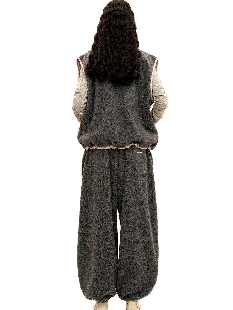 Panelled Printed Fleece Loose Vest【s0000016069】