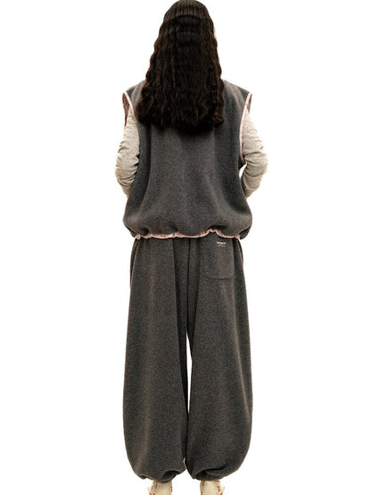 Panelled Printed Fleece Loose Vest【s0000016069】
