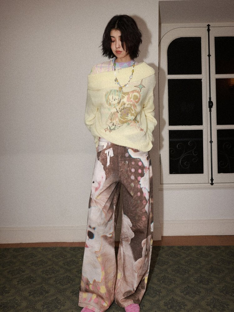 Doll Club Full Print Wide Leg Jeans【s0000015460】