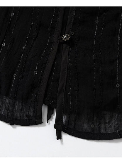 Ruffle Bead Patchwork Chiffon Shirt【s0000016981】