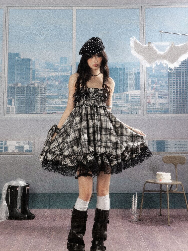 Lace Patchwork Plaid Sundress【s0000016277】
