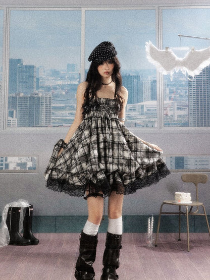 Lace Patchwork Plaid Sundress【s0000016277】